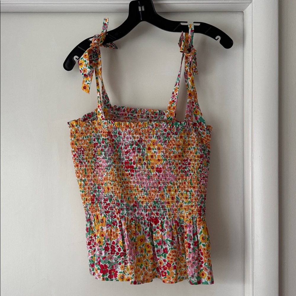 J. Crew Multicolor Floral Smocked Top